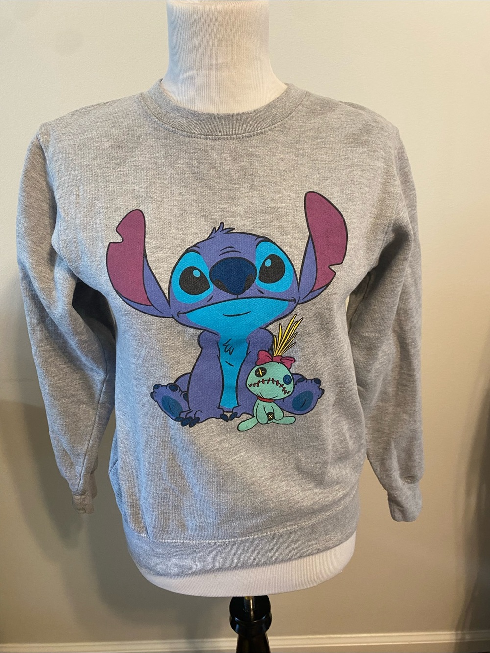 Disney Lilo & Stitch Gray Crewneck Pullover Sweatshirt with Scrump